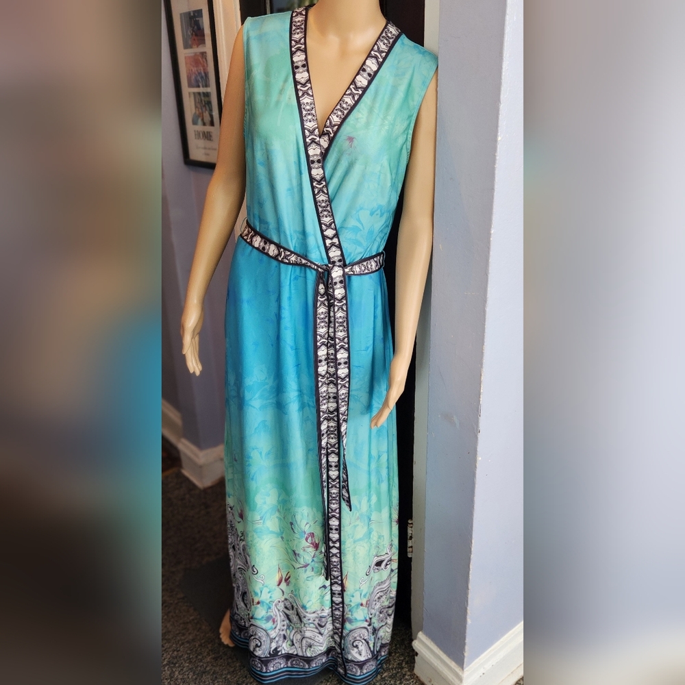 New York & Company Blue and Green Maxi Dress
